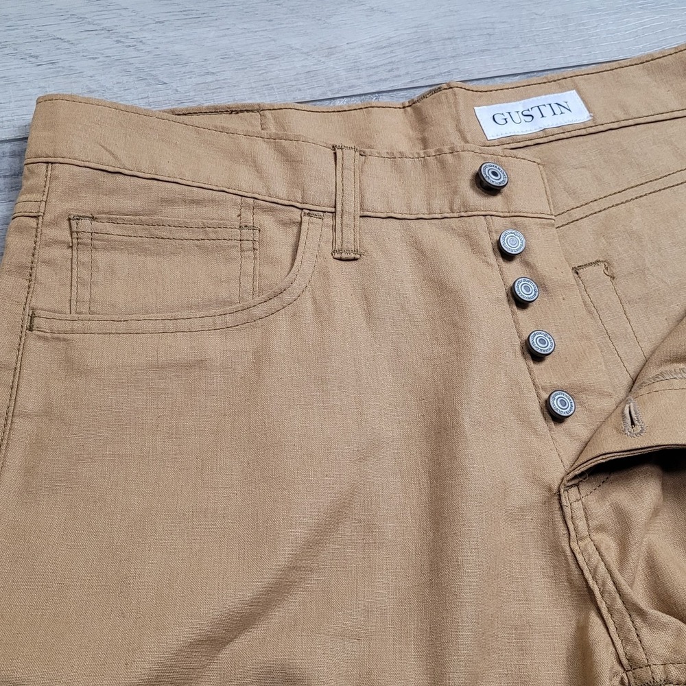 👖Gustin Pants Mens 36x29 Mustard Linen Chino Straight #21‎ Button Fly Made USA - Picture 4 of 15